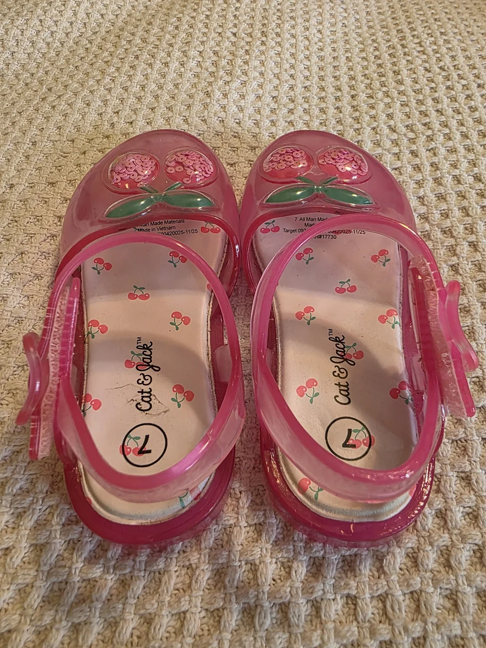 Cat & Jack Pink Jelly Sandals with Sequin Cherry Detail Toddler Sz 7